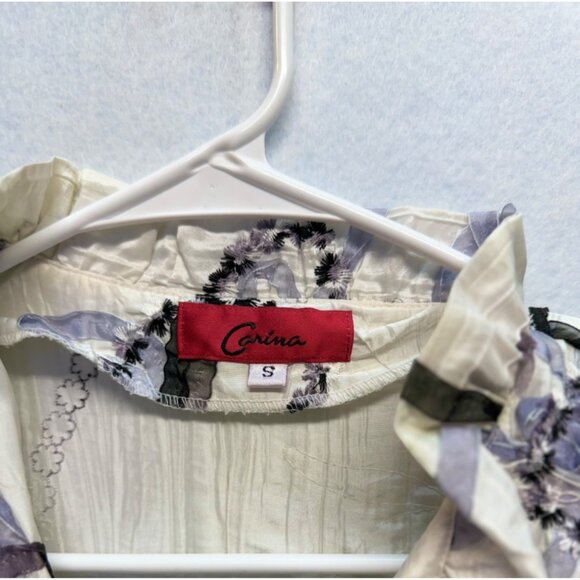 Vintage Carina Ruffle Blouse Abstract Floral Long Sleeve Size Small - Picture 2 of 9